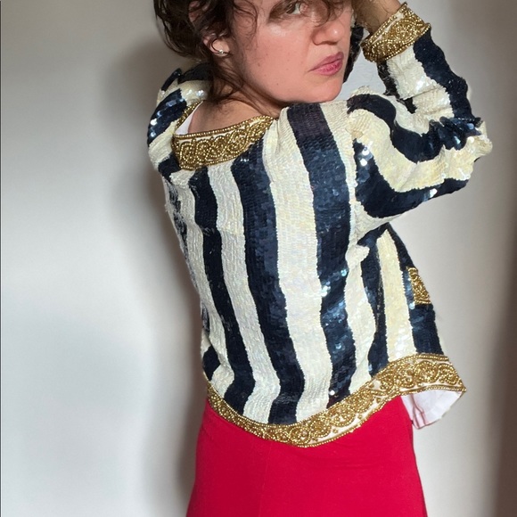 Vintage Scarlet Rage Sequin Beaded Top sz med. Chanel aspired. - Picture 7 of 11